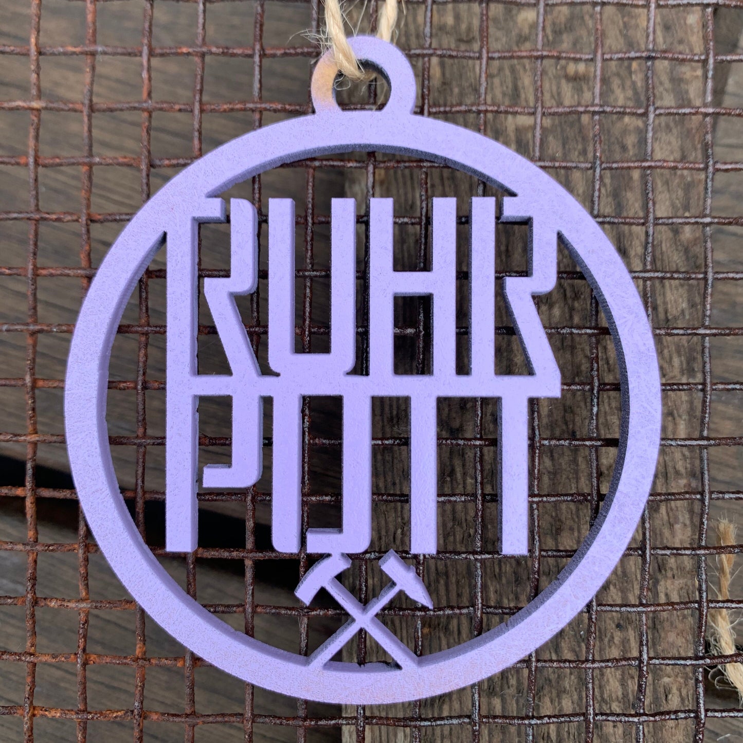 RUHRPOTT mit Schlägel & Eisen | Deko Anhänger | Geschenkanhänger | rund | Weihnachtsbaumanhänger | Weihnachtsbaumkugel