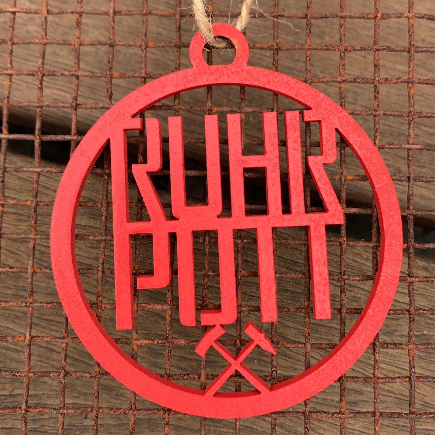 RUHRPOTT mit Schlägel & Eisen | Deko Anhänger | Geschenkanhänger | rund | Weihnachtsbaumanhänger | Weihnachtsbaumkugel