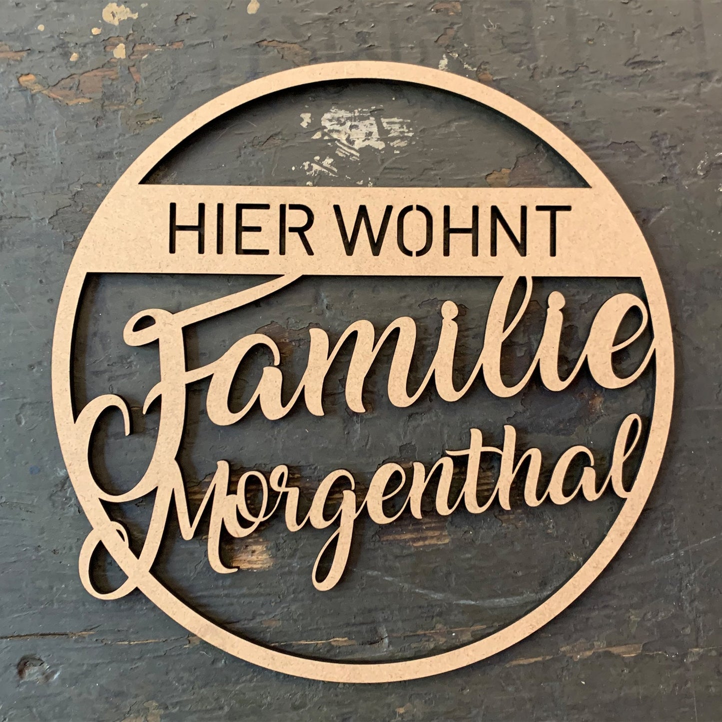 Türkranz, Fensterkranz, Familienschild, Familienname, rundes Türschild, Holzschild, personalisiert