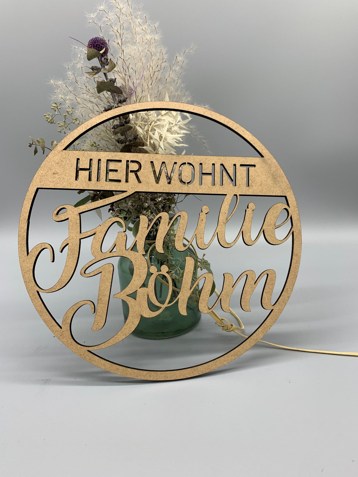 Türkranz, Fensterkranz, Familienschild, Familienname, rundes Türschild, Holzschild, personalisiert