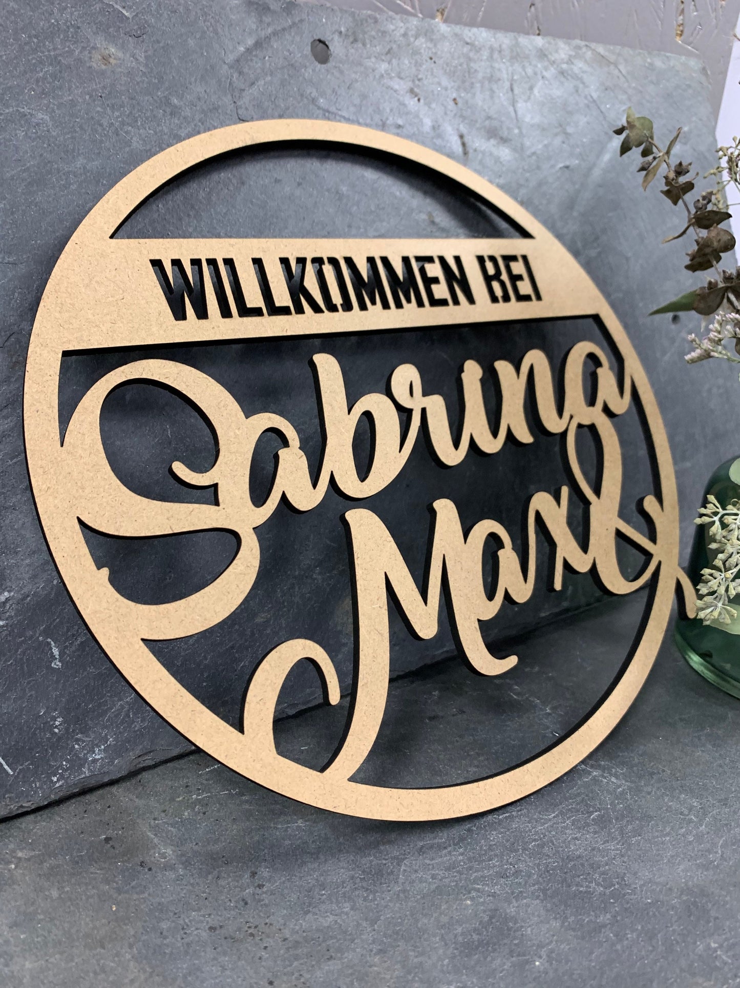 Türkranz, Fensterkranz, Familienschild, Familienname, rundes Türschild, Holzschild, personalisiert
