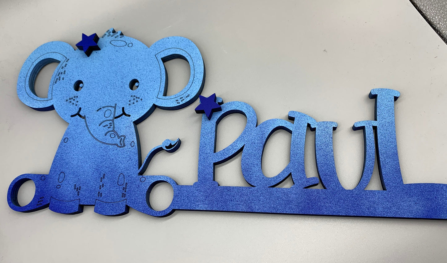 Namensschild personalisiert mit Elefant | Name | Türschild | Kinderzimmertürschild | Geburt | Wanddeko |