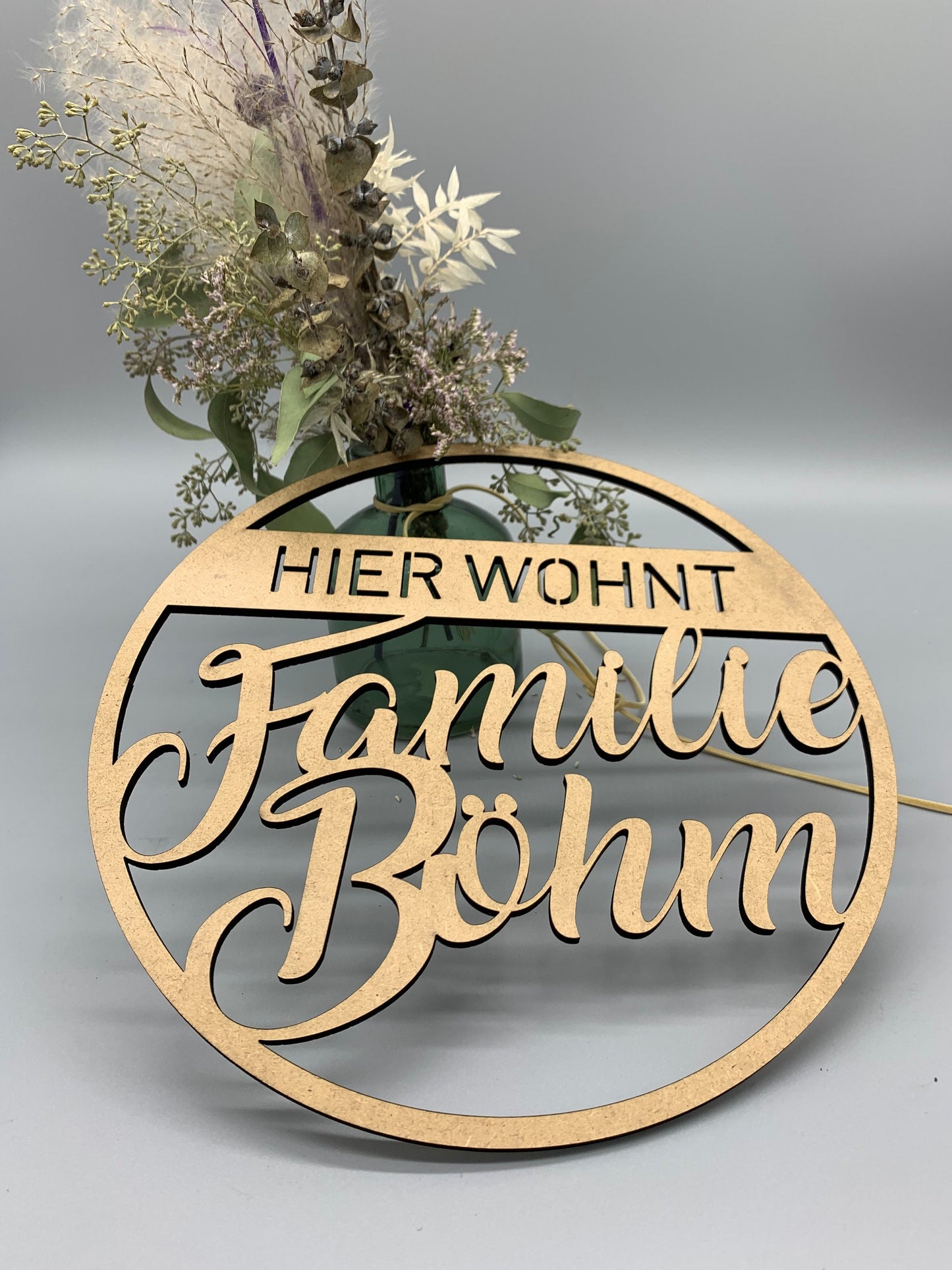 Türkranz, Fensterkranz, Familienschild, Familienname, rundes Türschild, Holzschild, personalisiert