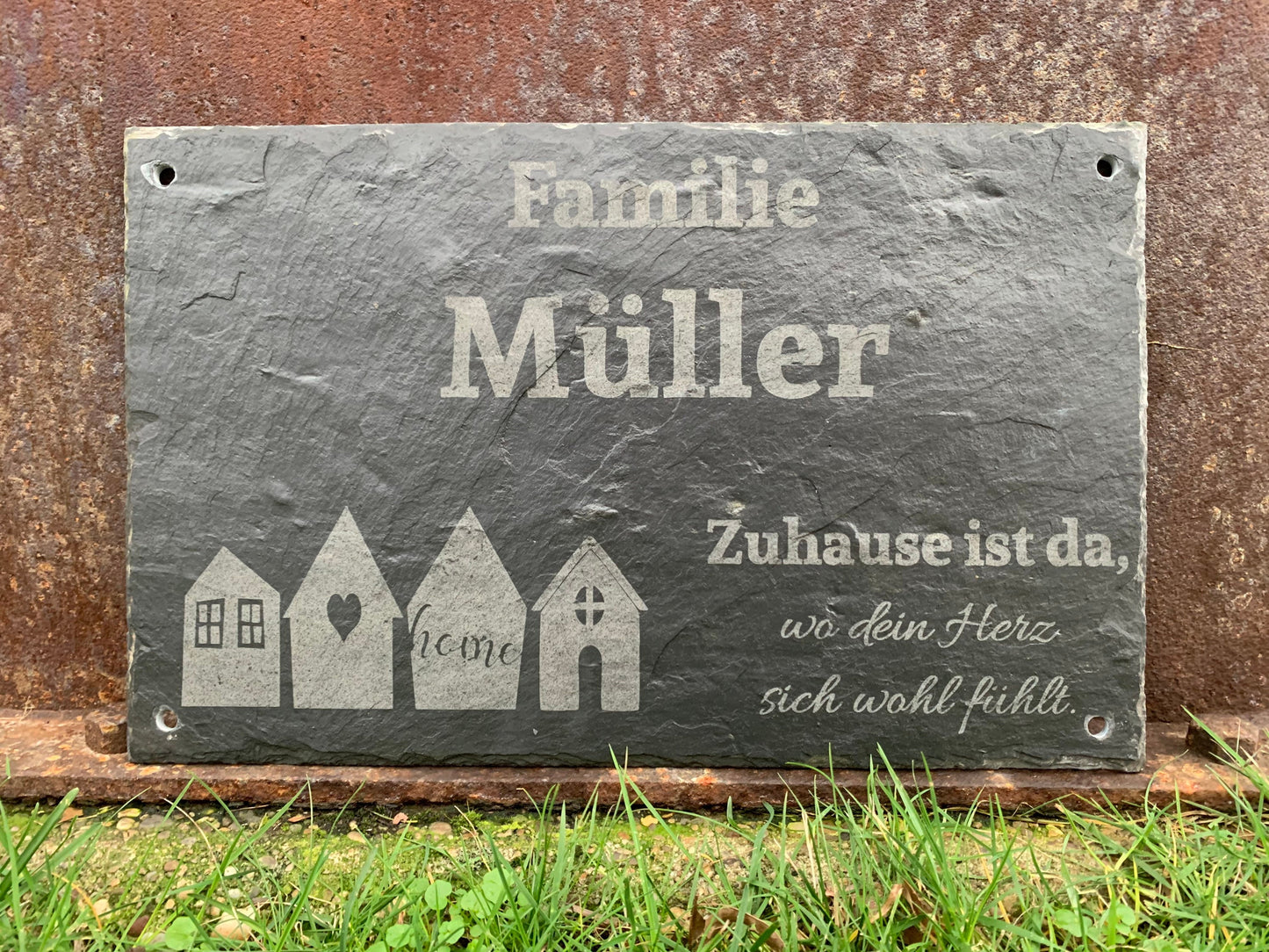 Türschild personalisiert Naturschiefer | Namensschild | Familienschild | Eigenheim | Haustürschild für Eingangsbereich