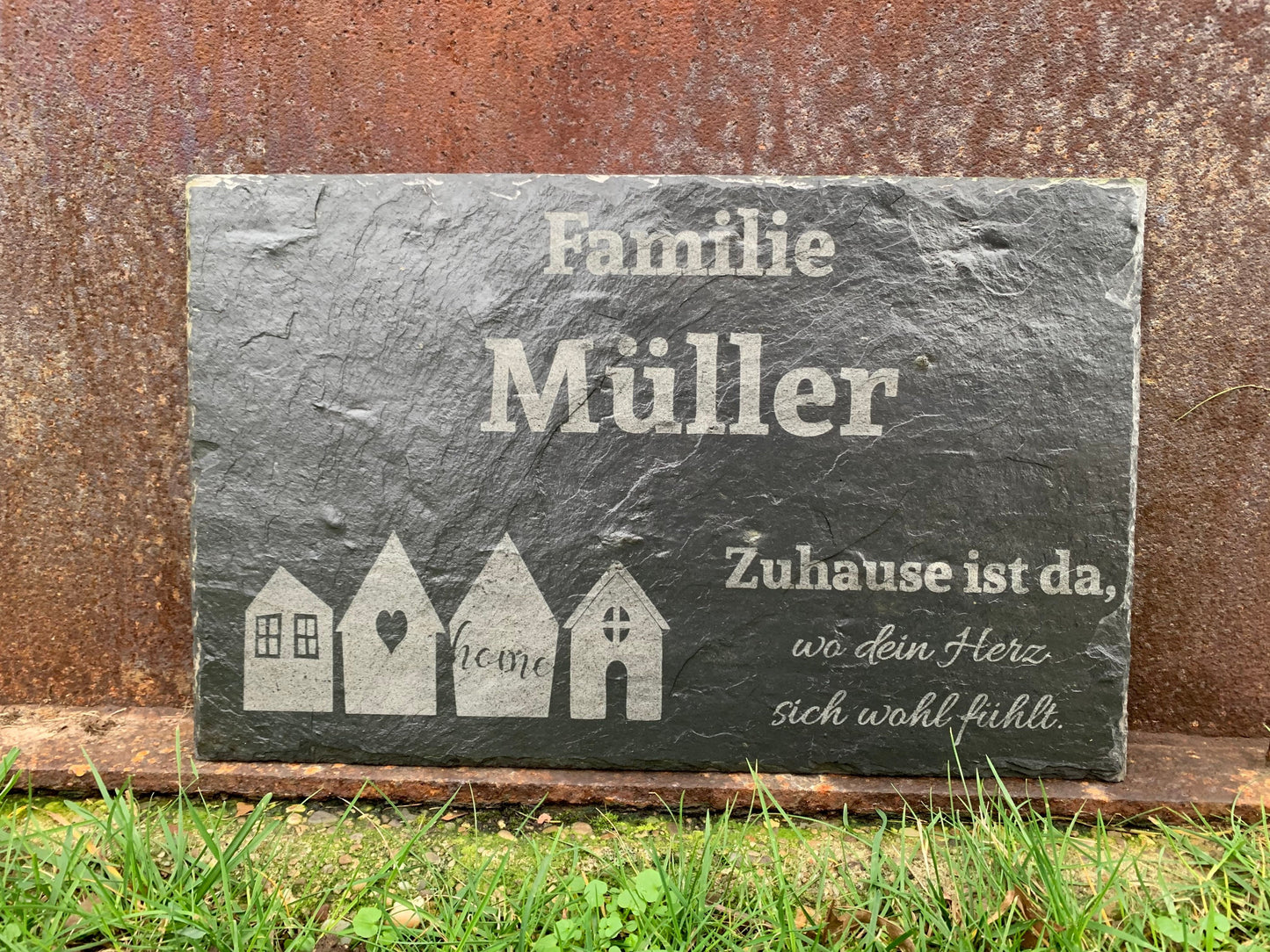 Türschild personalisiert Naturschiefer | Namensschild | Familienschild | Eigenheim | Haustürschild für Eingangsbereich