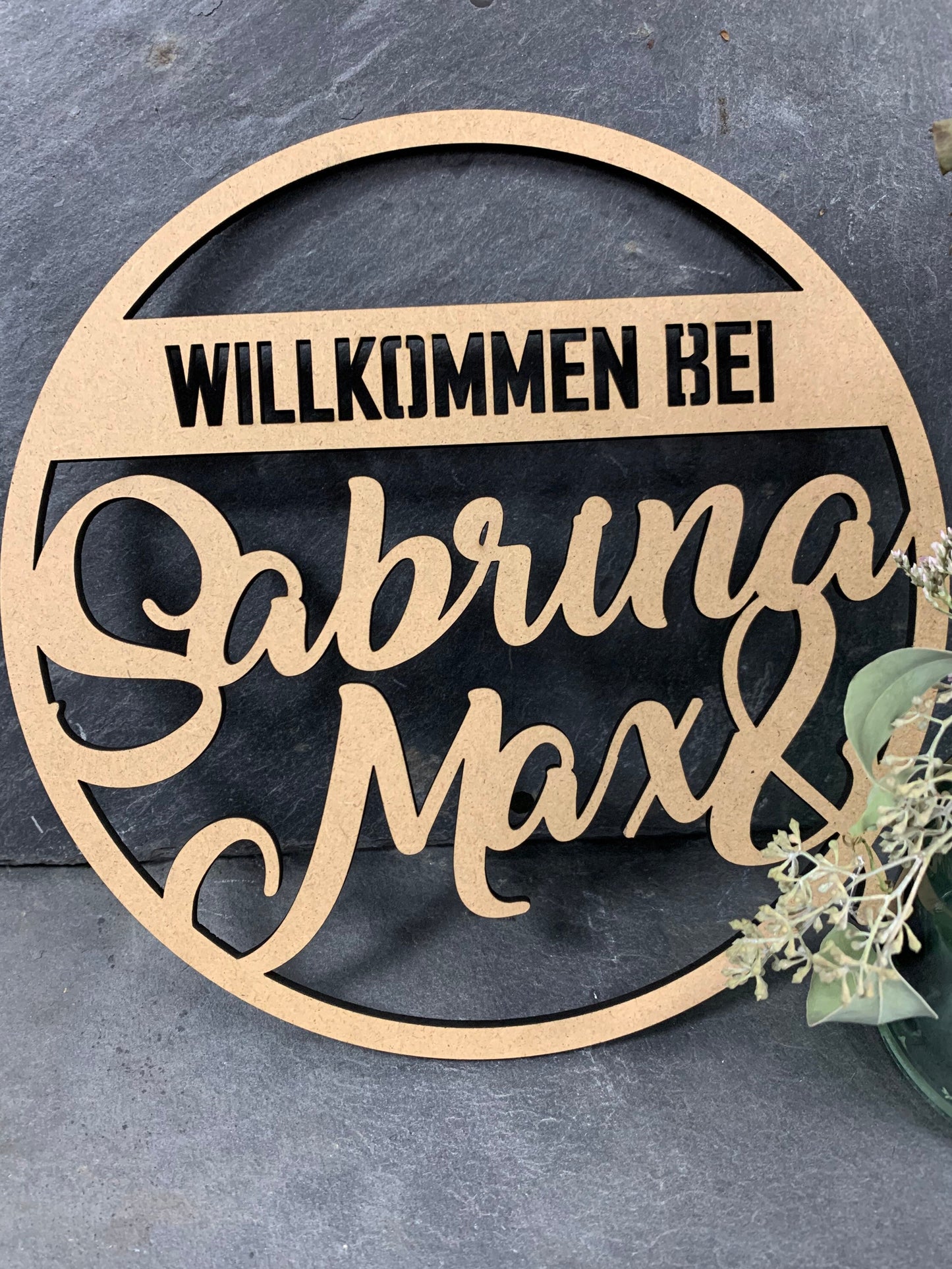 Türkranz, Fensterkranz, Familienschild, Familienname, rundes Türschild, Holzschild, personalisiert