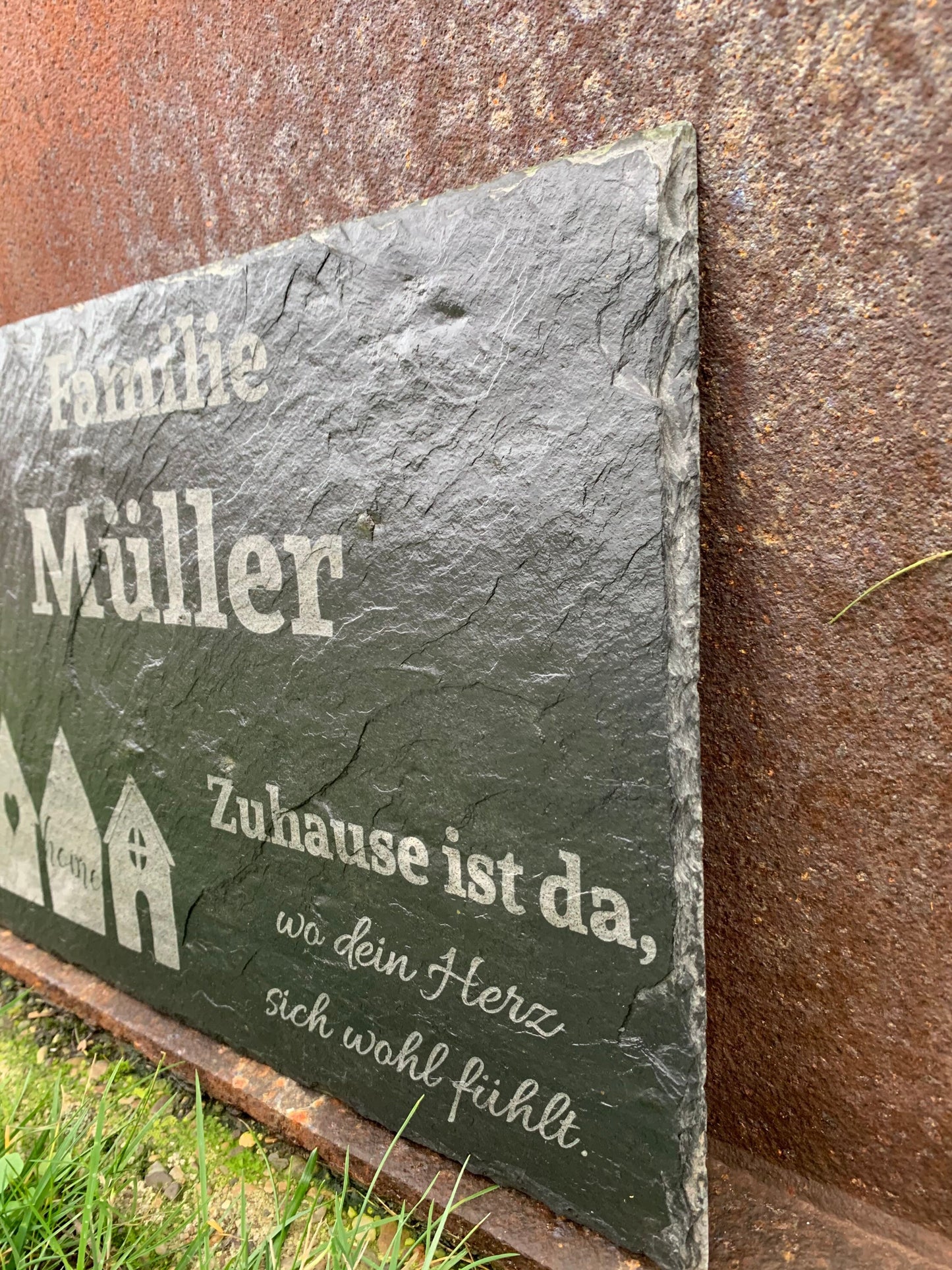 Türschild personalisiert Naturschiefer | Namensschild | Familienschild | Eigenheim | Haustürschild für Eingangsbereich