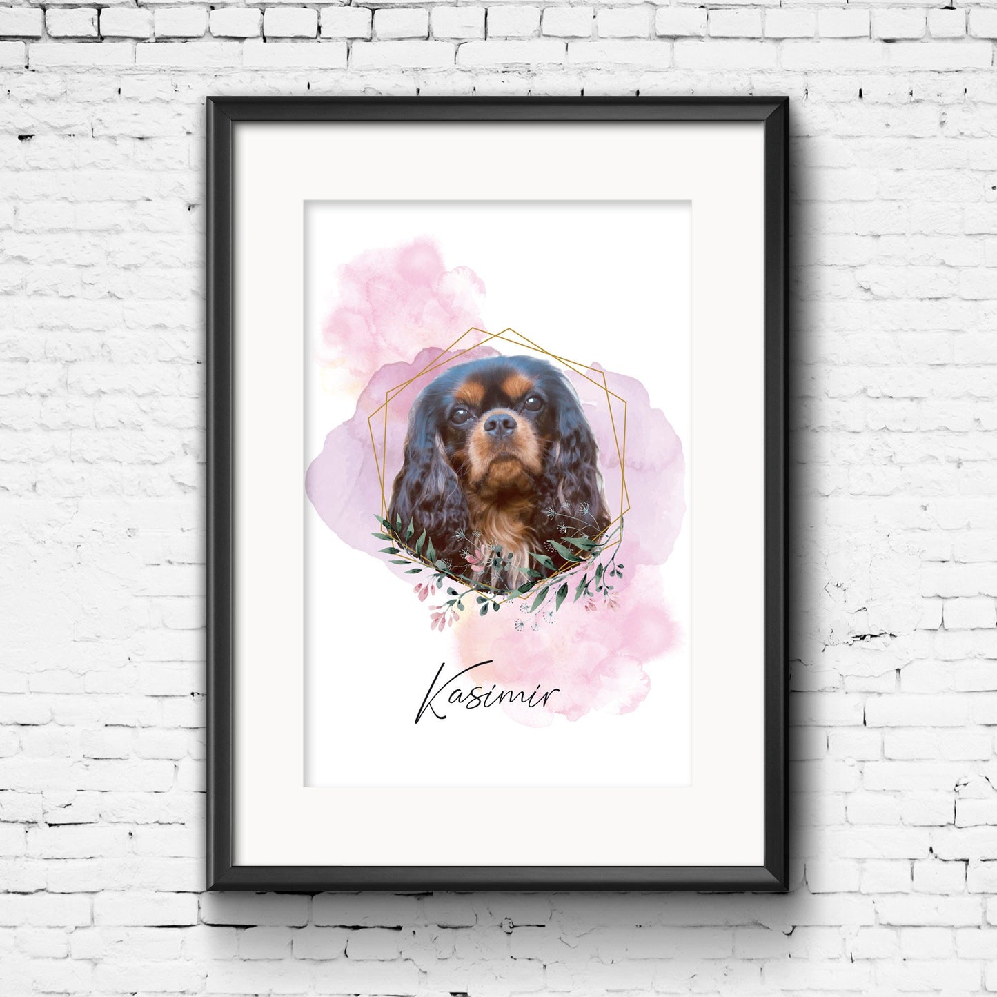 Haustierportrait mit floralen Elementen und Namenspersonalisierung im Watercolor Stil | Poster, Illustration, Watercolor