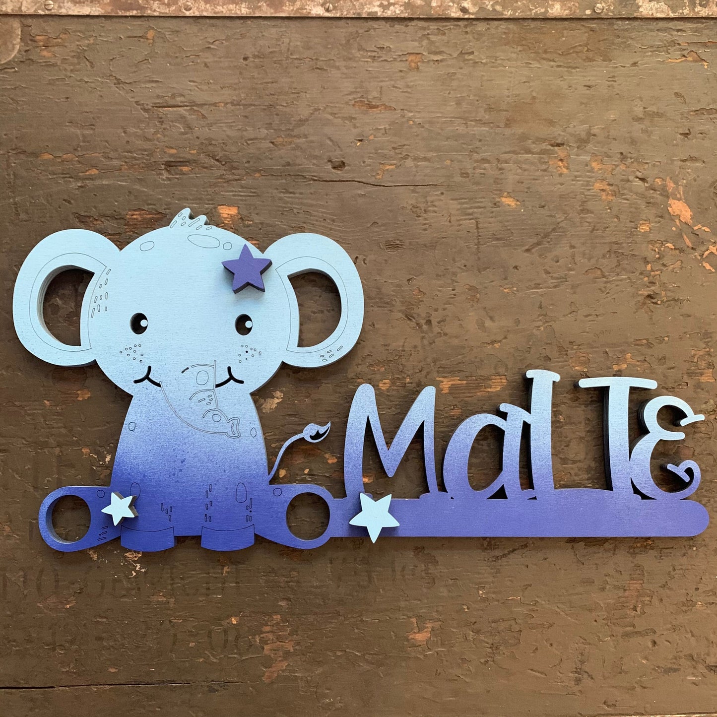 Namensschild personalisiert mit Elefant | Name | Türschild | Kinderzimmertürschild | Geburt | Wanddeko |