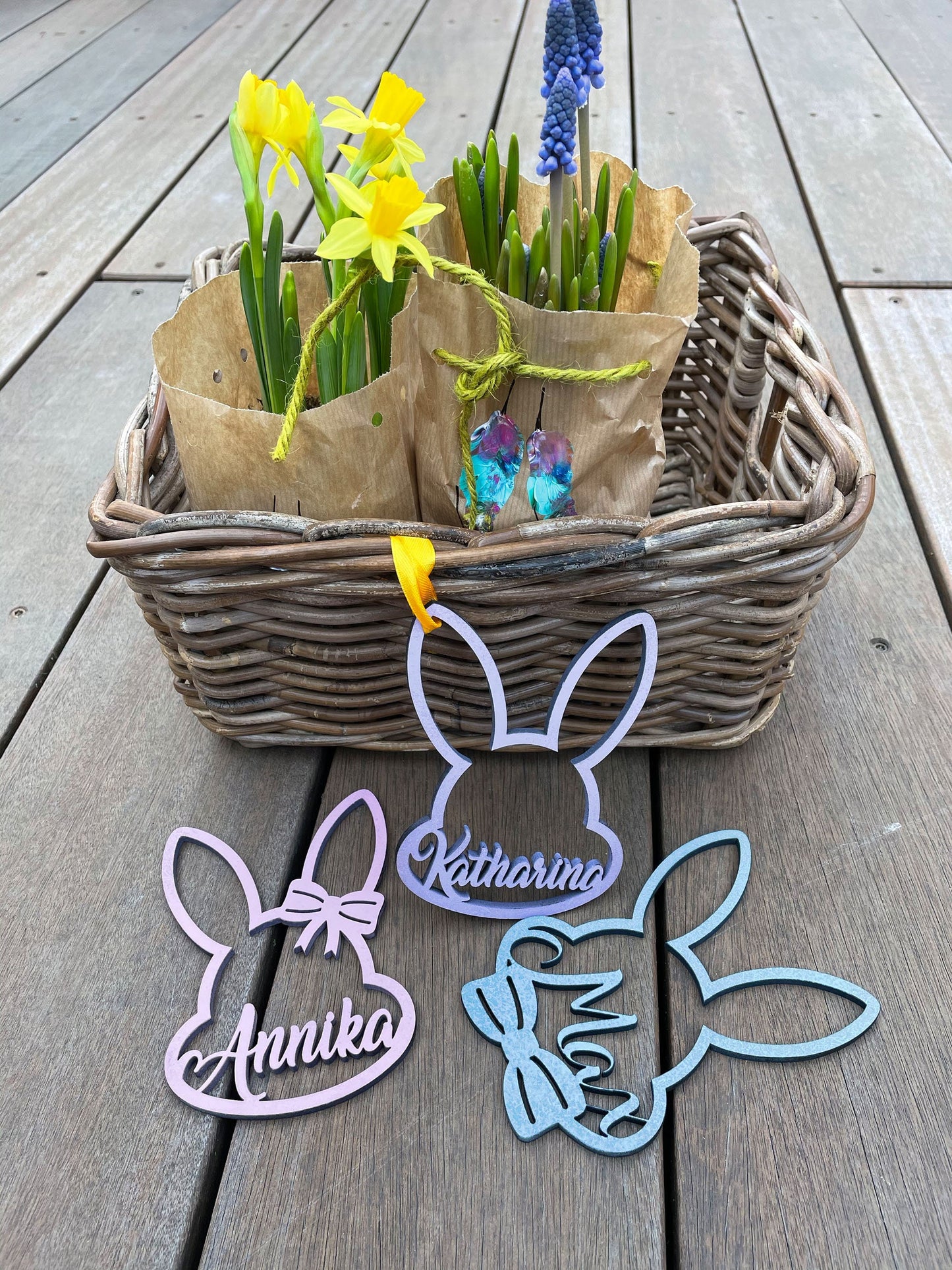 Oster Deko personalisiert | Geschenkanhänger | personalisierte Osterhasen Köpfe aus Holz