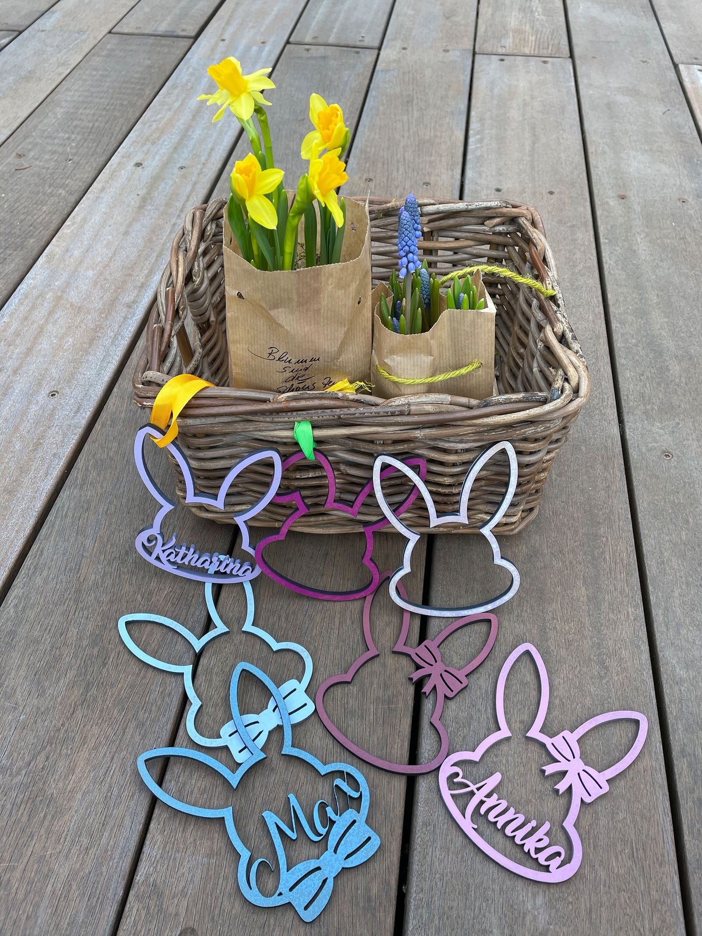 Oster Deko personalisiert | Geschenkanhänger | personalisierte Osterhasen Köpfe aus Holz