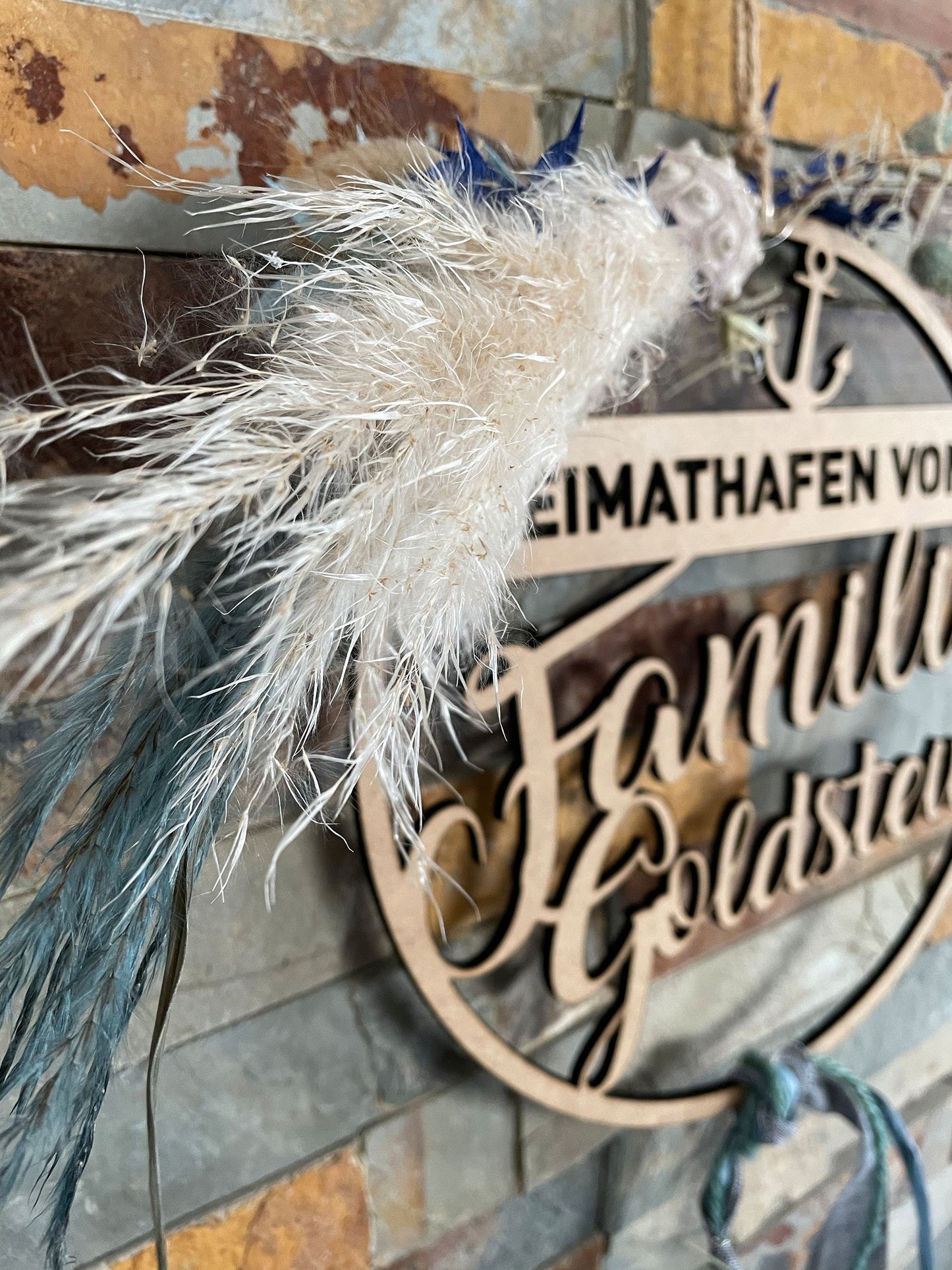 Heimathafen Türkranz, Familie, Trockenblumenkranz, Familienschild, Türschild, personalisiert