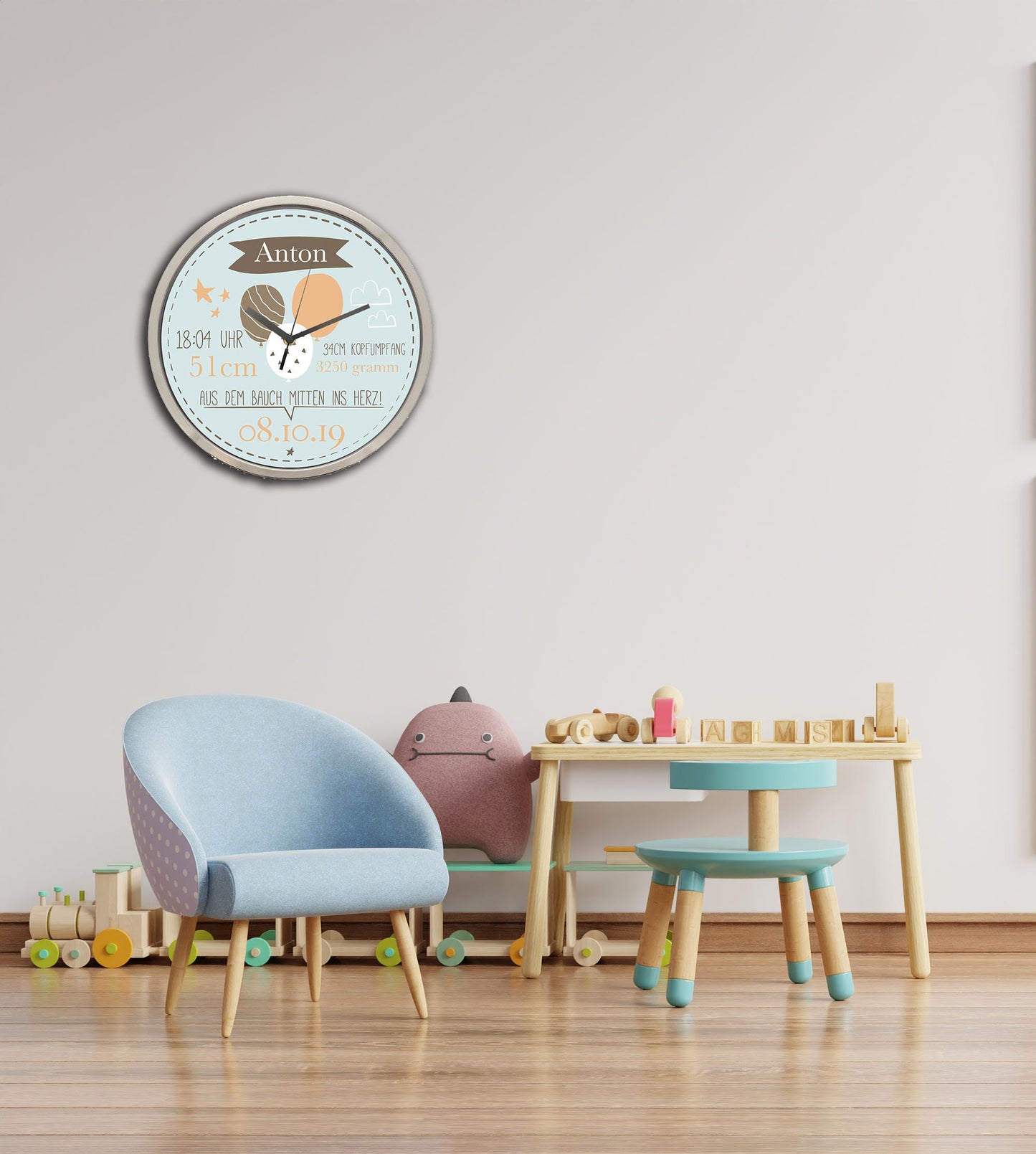 Kinderzimmeruhr | Kinderuhr | Wanduhr | Geburtsuhr | personalisiert | Kinderwanduhr | mit Geburtsdaten