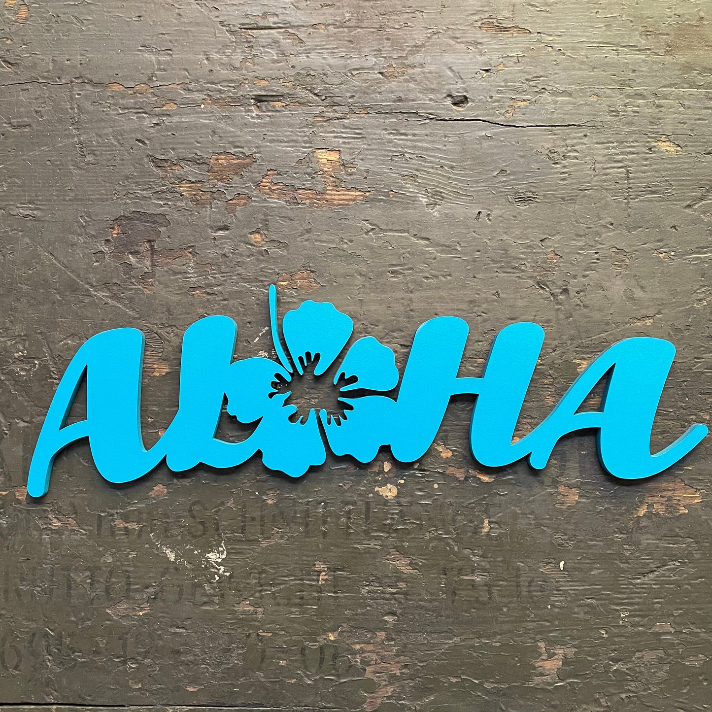 Aloha Schriftzug mit Hibiskusblüte | 3D Schriftzug | Wanddeko | Wandkunst | Wandschild | 3D Wandtattoo
