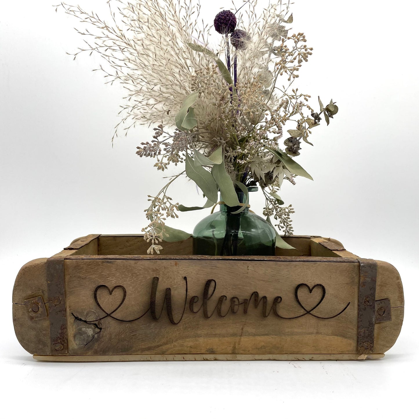 Ziegelform HOME, Aufbewahrung, Holz Vintage personalisierbar, rustikale Deko aus Altholz