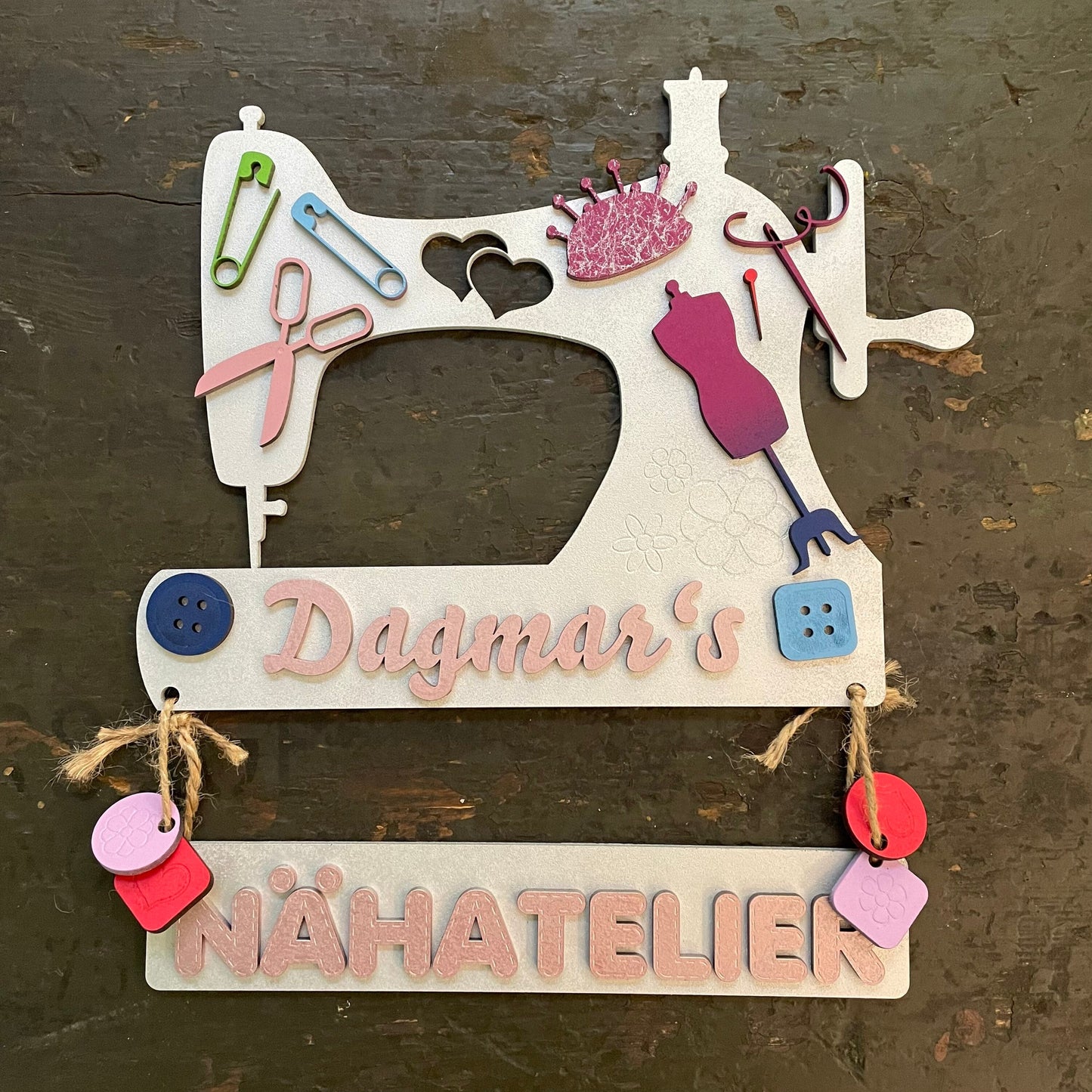 Nähschild | Nähstube Schild | Nähmaschine | Namensschild | Türschild für Nähbegeisterte aus MDF | Muttertag | Geburtstagsgeschenk