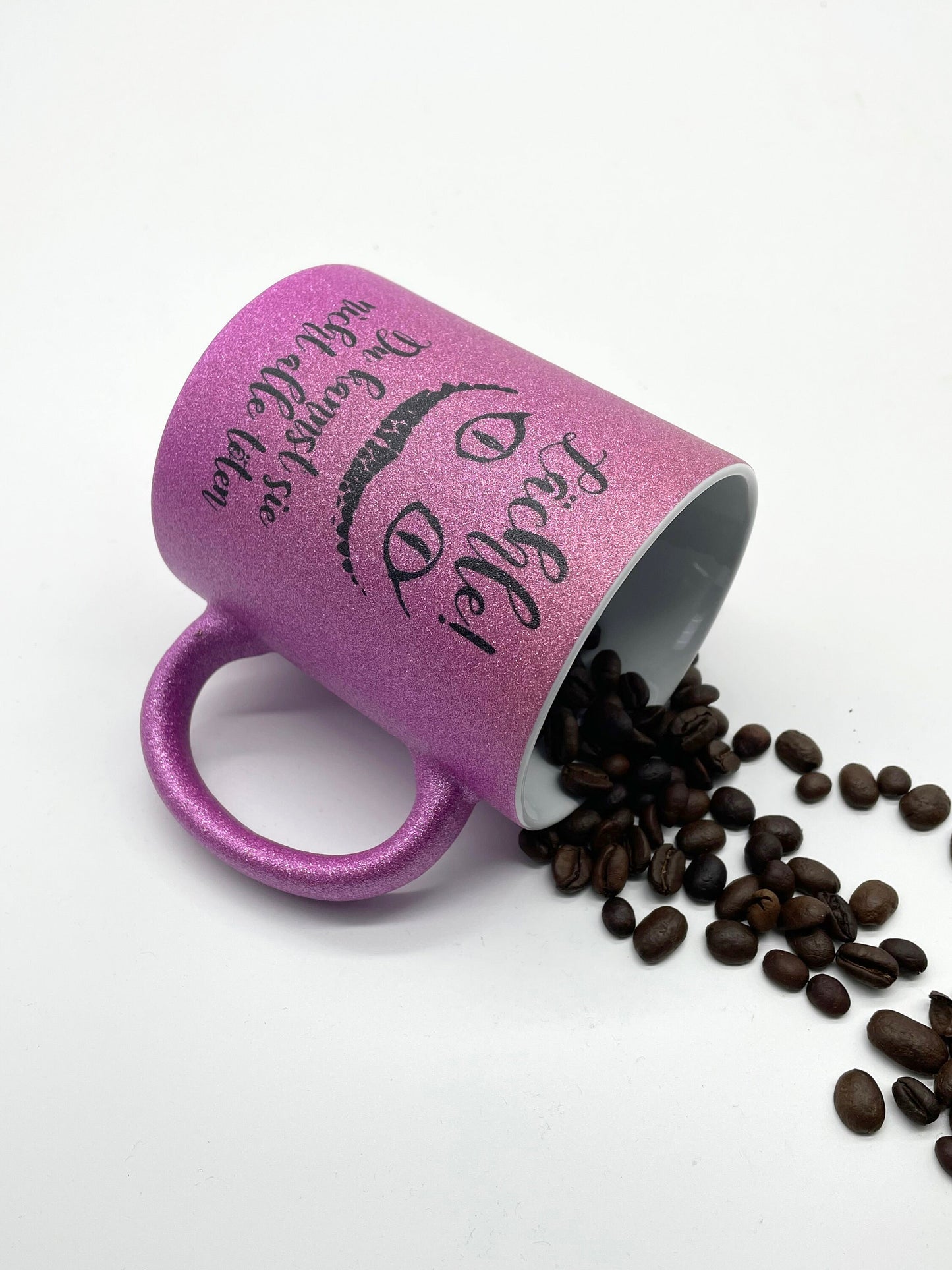 Lächle! Du kannst sie nicht alle töten! Glitzer Tasse in pink | Kaffeebecher | Kaffeetasse