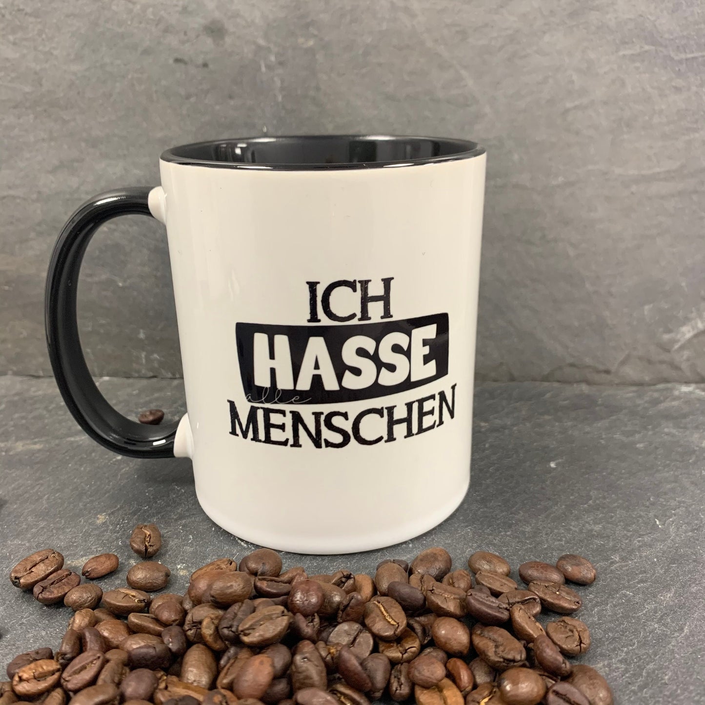 Ich hasse Menschen Glitzer Tasse in pink, silber oder schwarzweiß, Kaffeetasse, Kaffeebecher