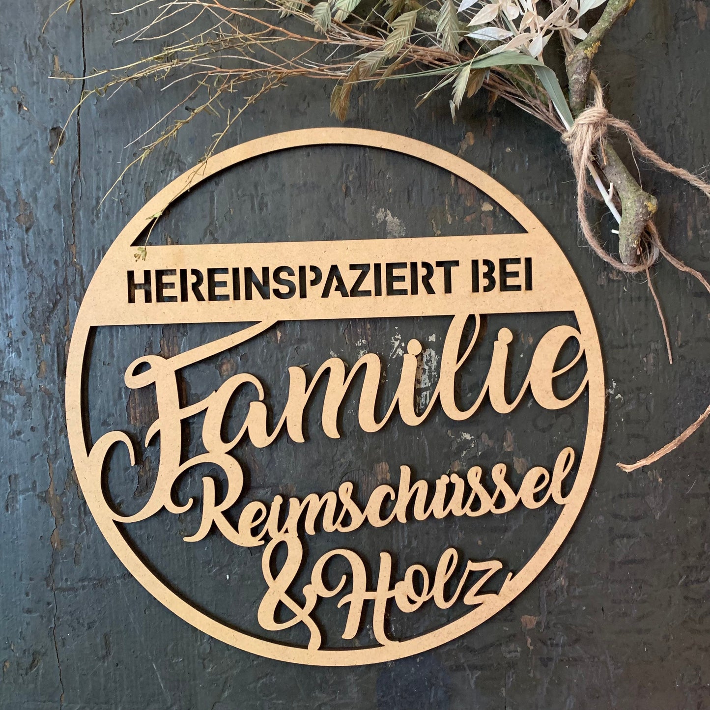 Türkranz, Fensterkranz, Familienschild, Familienname, rundes Türschild, Holzschild, personalisiert