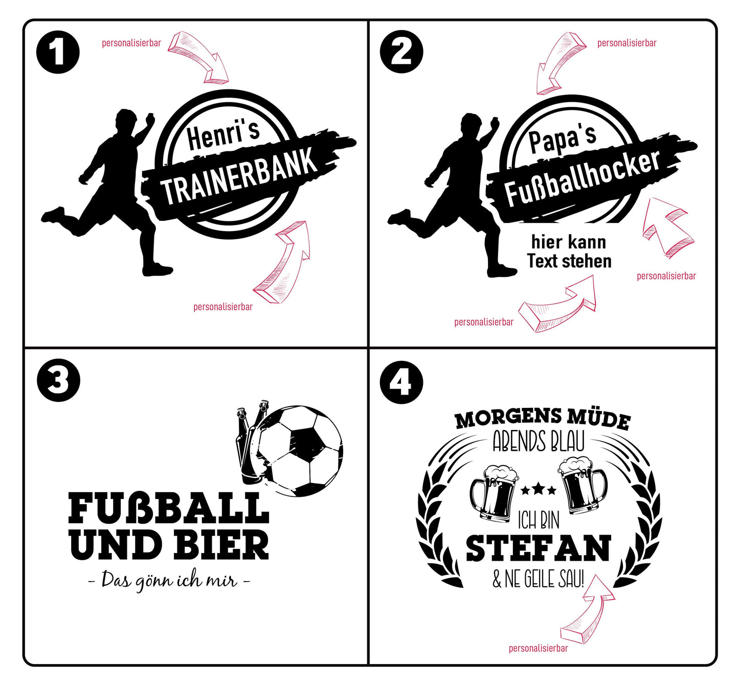 Fußball Bierkastensitz, Fussballfan, Holz, personalisiert, Geschenk Männer, Mobile Bierbank, Vatertag, Sitzauflage Bierkiste