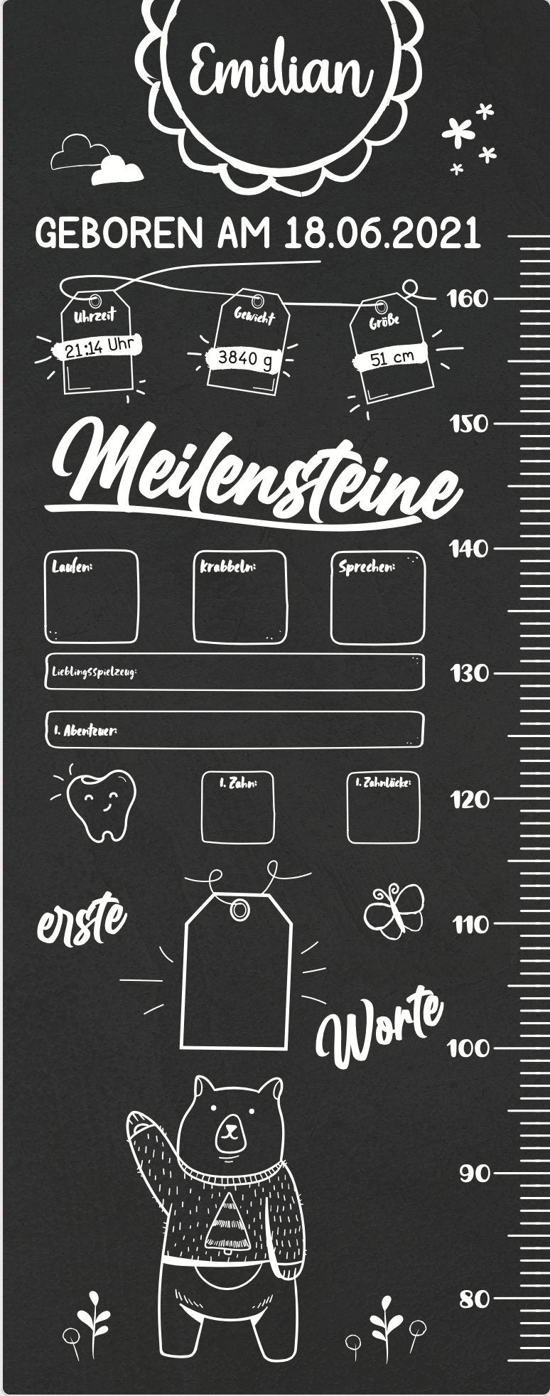 personalisierte Messlatte für Kinder | Kinderzimmer | Meilensteintafel | Kindermesslatte | Geburtsgeschenk | Taufe