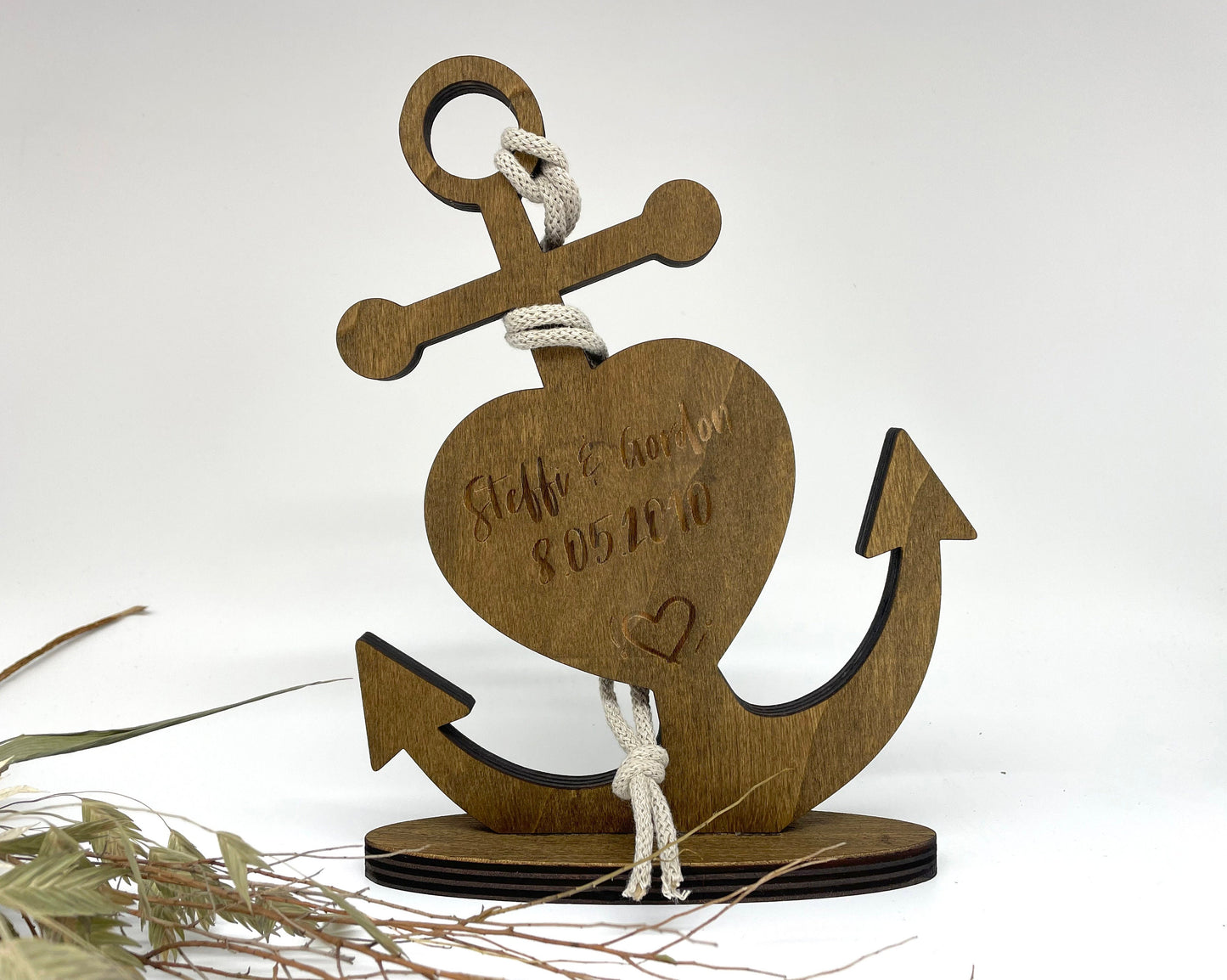 Anker personalisiert aus Holz mit Kordel | Valentinstag | Hochzeit | Jahrestag | Geschenkidee