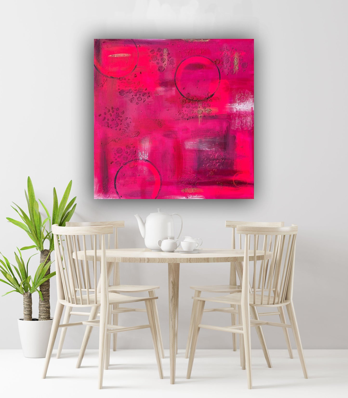 Abstraktes Gemälde aus Acryl handgemalt auf Leinwand pink & gold 80x80 cm | modernes, individuelles Geschenk | Unikat