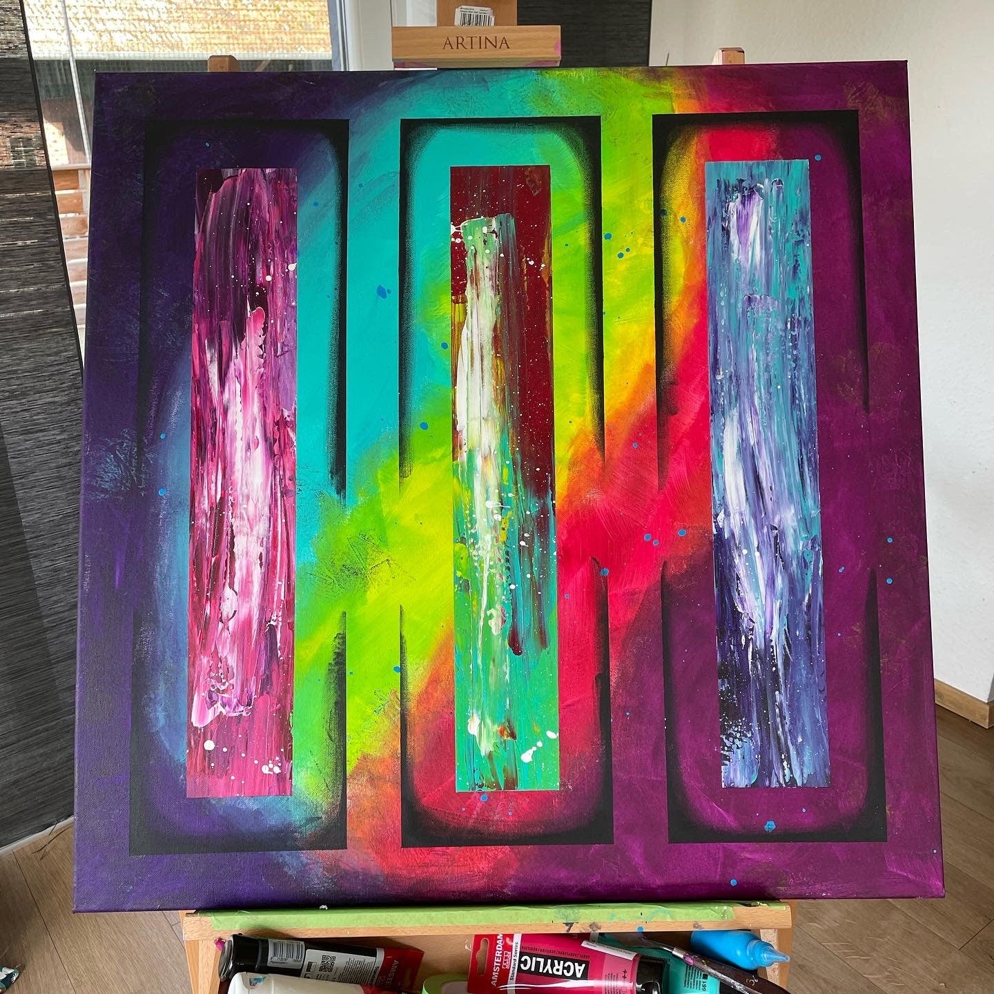 Abstraktes Gemälde aus Acryl handgemalt auf Leinwand 80x80 cm | modernes, individuelles Geschenk | Unikat