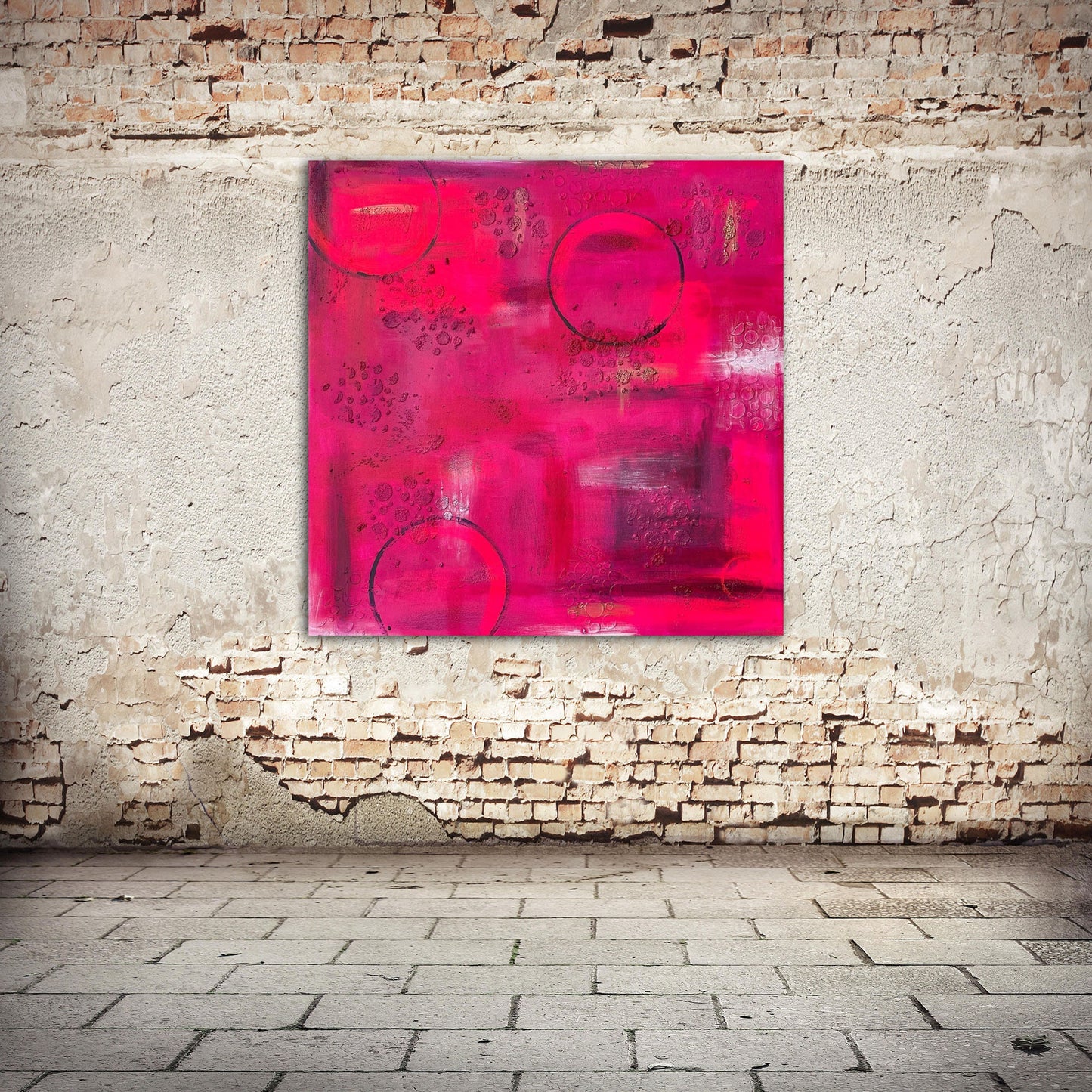 Abstraktes Gemälde aus Acryl handgemalt auf Leinwand pink & gold 80x80 cm | modernes, individuelles Geschenk | Unikat