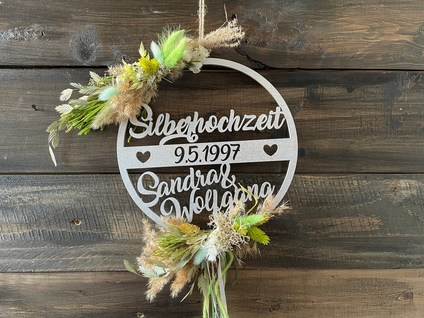 Jubiläumskranz mit Trockenblumen zur Silberhochzeit | Goldhochzeit, Jubiläum, 25 Jahre, 50 Jahre, Hochzeitstag, personalisiert, Geschenk