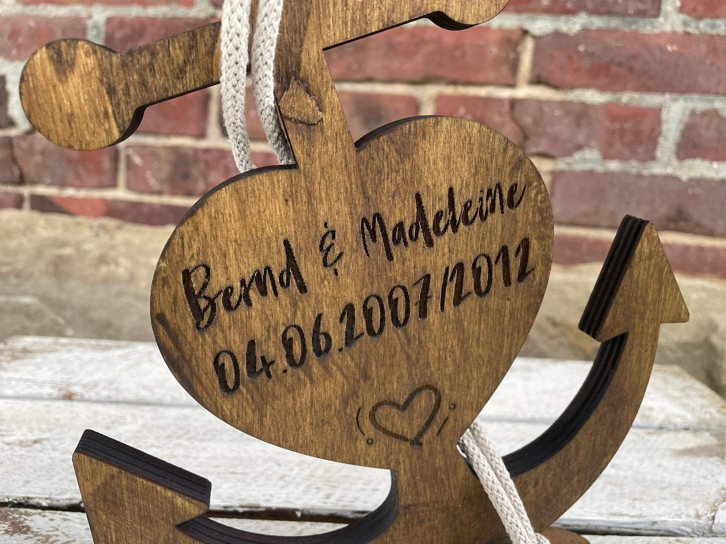 Anker personalisiert aus Holz mit Kordel | Valentinstag | Hochzeit | Jahrestag | Geschenkidee