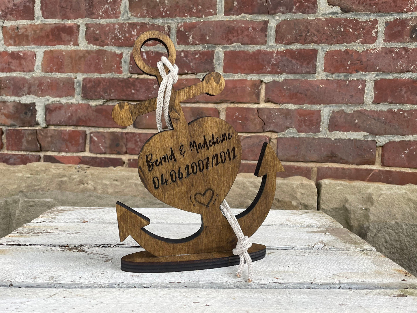 Anker personalisiert aus Holz mit Kordel | Valentinstag | Hochzeit | Jahrestag | Geschenkidee