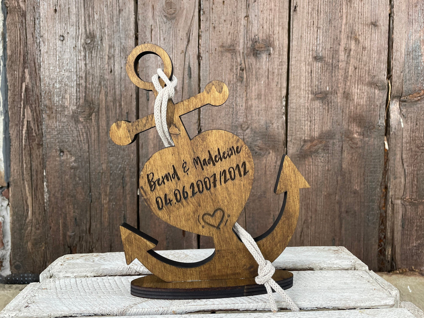 Anker personalisiert aus Holz mit Kordel | Valentinstag | Hochzeit | Jahrestag | Geschenkidee