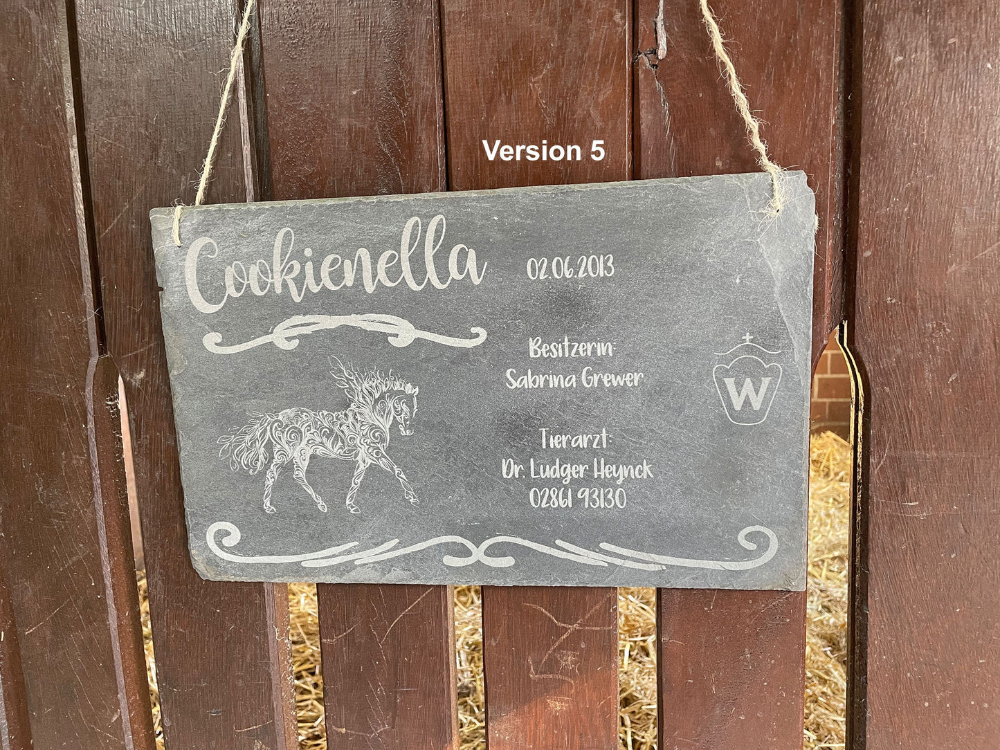 Boxenschild 40x25 cm, Individuelles Schild für Pferdeboxen, Stalltafel, gravierte Naturschieferplatte