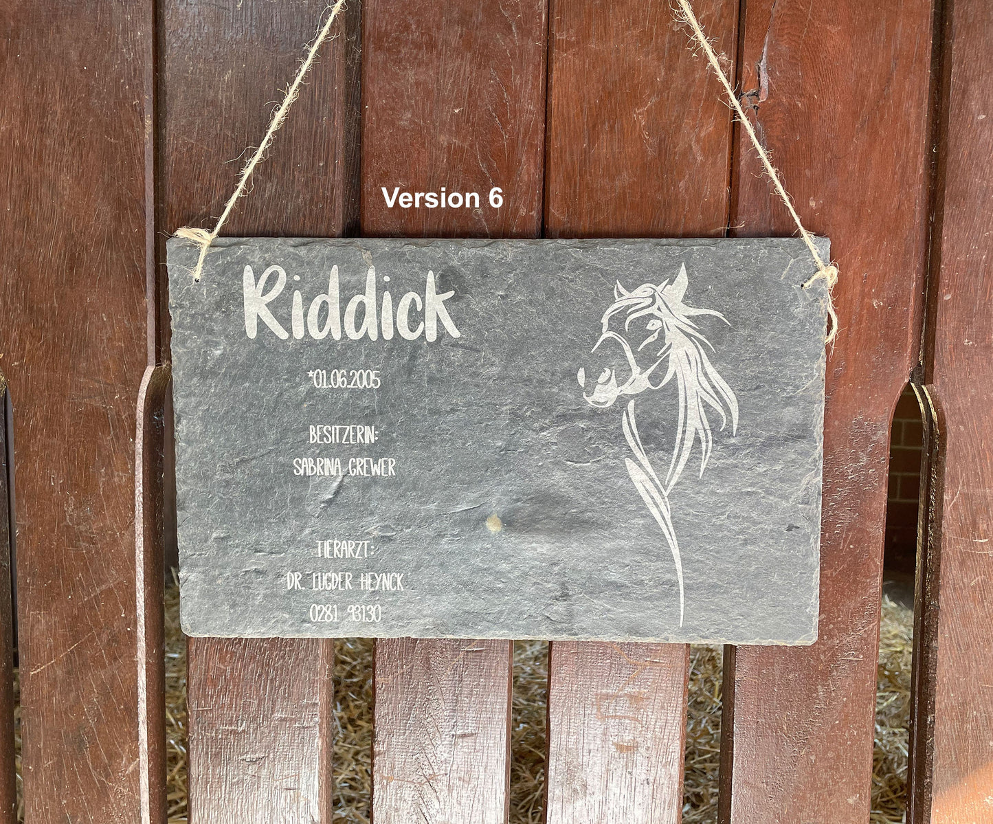 Boxenschild 40x25 cm, Individuelles Schild für Pferdeboxen, Stalltafel, gravierte Naturschieferplatte