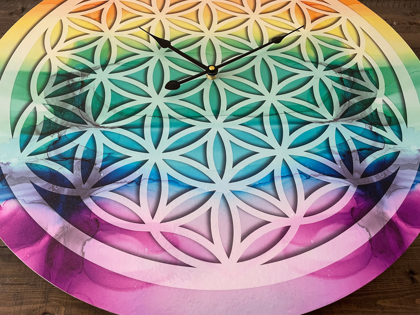 Wanduhr Blume des Lebens 60cm, Wanddeko Wandkunst, Heilige Geometrie