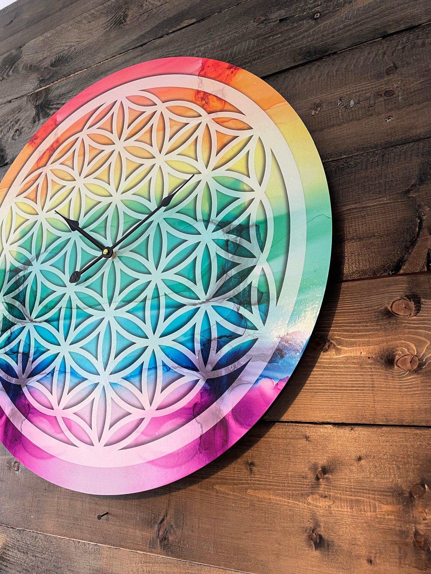 Wanduhr Blume des Lebens 60cm, Wanddeko Wandkunst, Heilige Geometrie