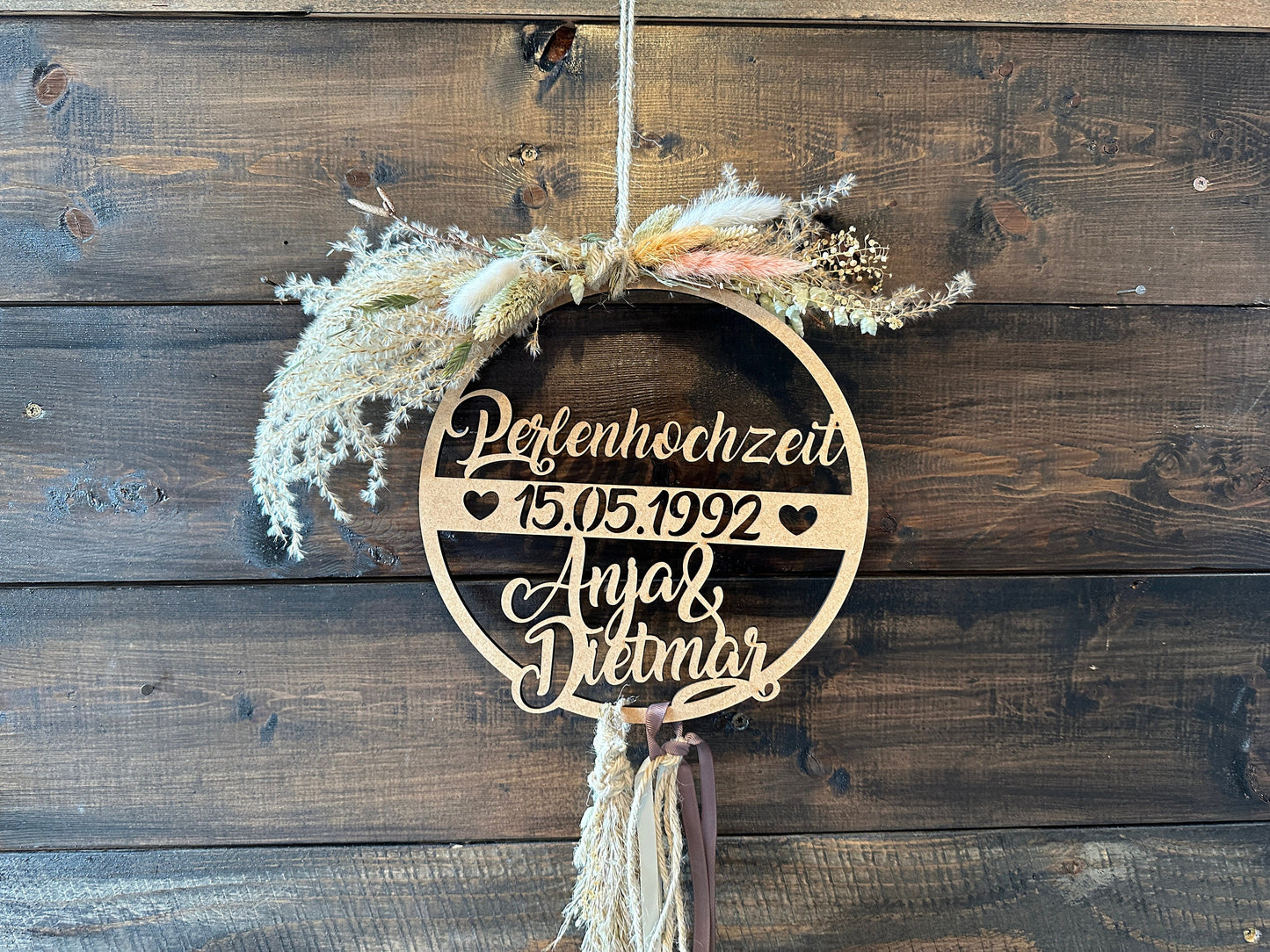 Jubiläumskranz mit Trockenblumen zur Silberhochzeit | Goldhochzeit, Jubiläum, 25 Jahre, 50 Jahre, Hochzeitstag, personalisiert, Geschenk