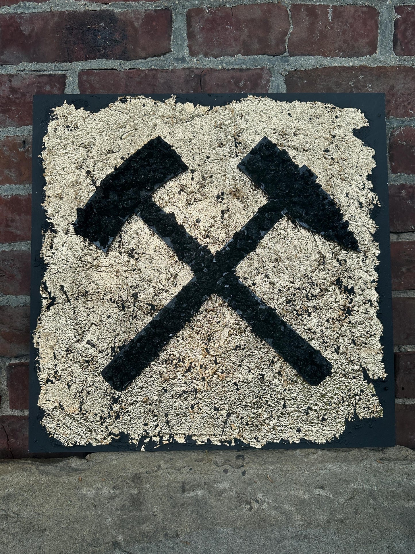 Schlägel und Eisen Wanddekoration Ruhrpott Symbol handgefertigt Bergbau-Deko aus Steinkohle Geschenk für Ruhrgebiets-Liebhaber Unikat