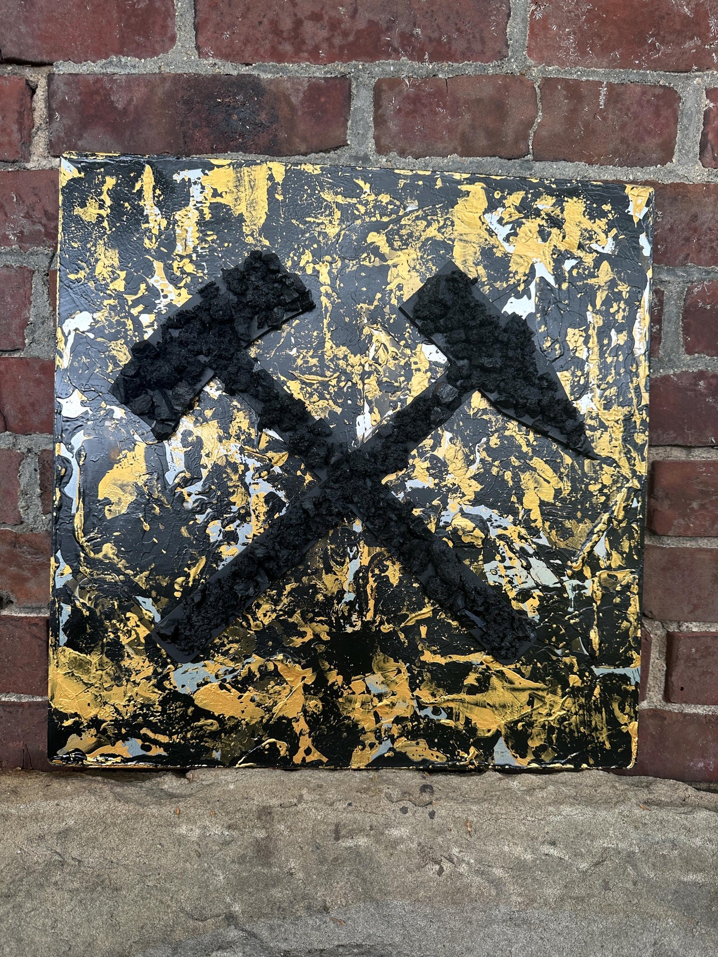 Schlägel und Eisen Wanddekoration Ruhrpott Symbol handgefertigt Bergbau-Deko aus Steinkohle Geschenk für Ruhrgebiets-Liebhaber Unikat