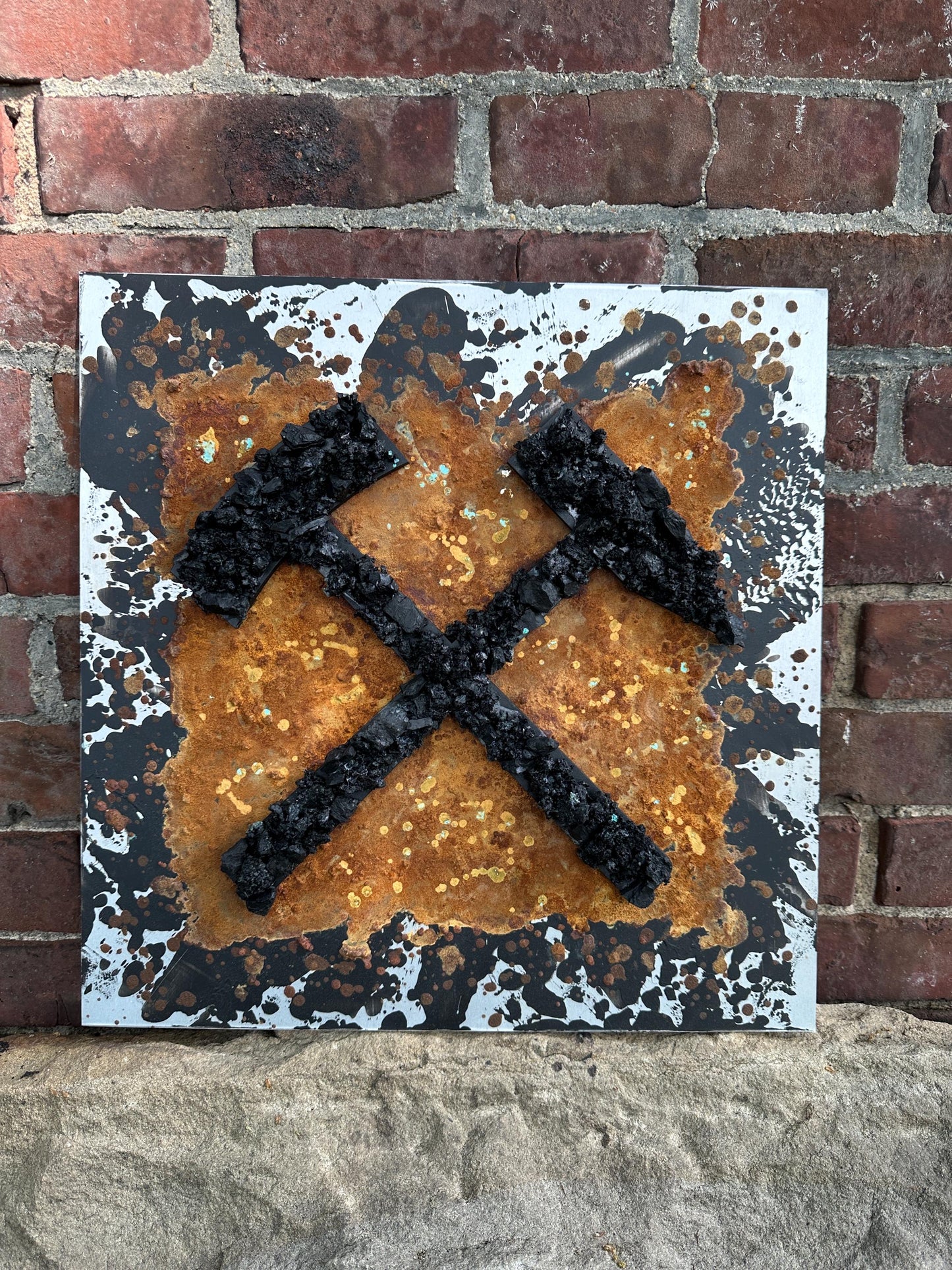 Schlägel und Eisen Wanddekoration Ruhrpott Symbol handgefertigt Bergbau-Deko aus Steinkohle Geschenk für Ruhrgebiets-Liebhaber Unikat
