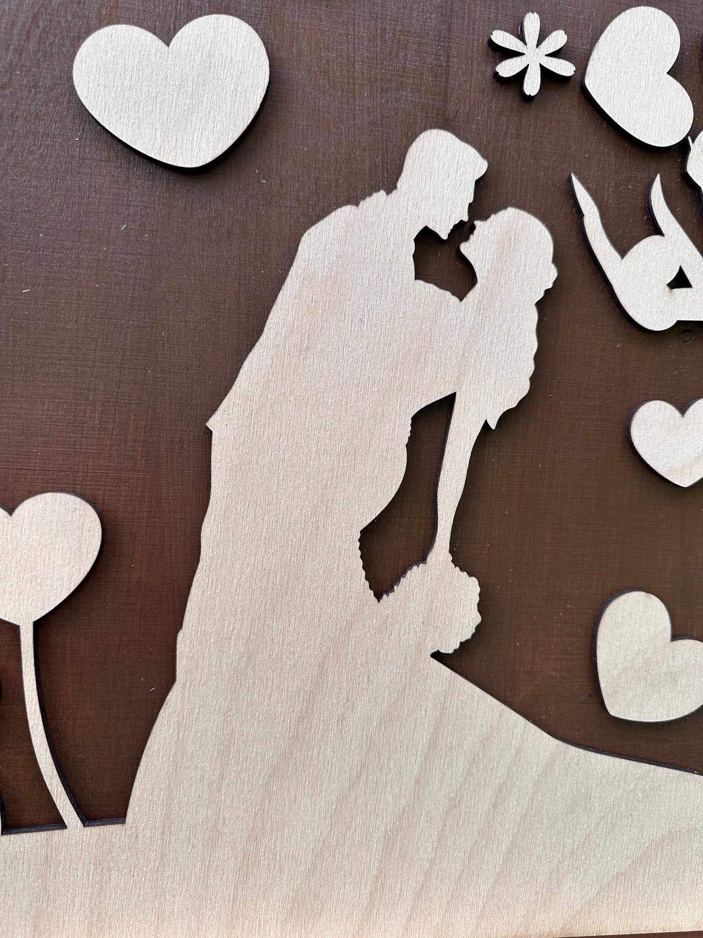 Gästebuch Hochzeitspaar mit 3D Effekt aus Echtholz, 90 x 60 cm, Hochzeitsbaum