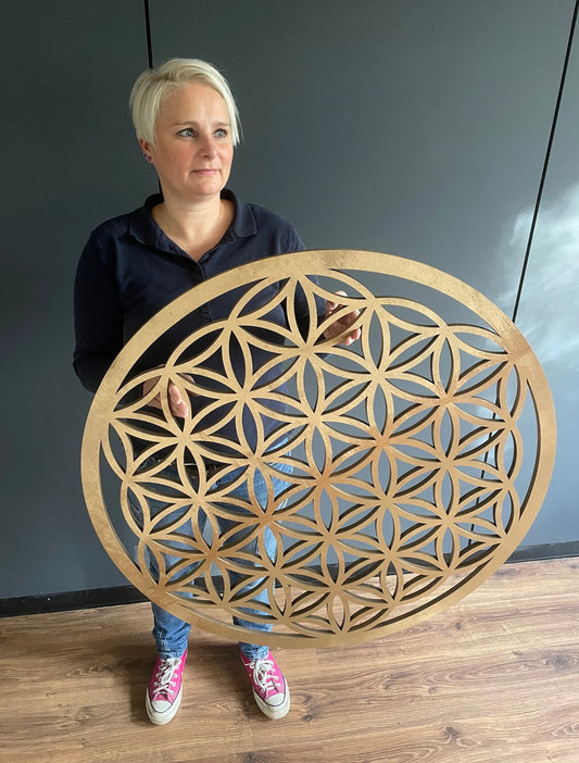 Blume des Lebens Holzdekoration Symbol aus Holz Spirituelle Wandkunst für Yoga Meditation & Wohnzimmer Naturholz Deko mit Heiliger Geometrie