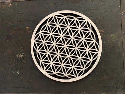 Blume des Lebens Holzdekoration Symbol aus Holz Spirituelle Wandkunst für Yoga Meditation & Wohnzimmer Naturholz Deko mit Heiliger Geometrie