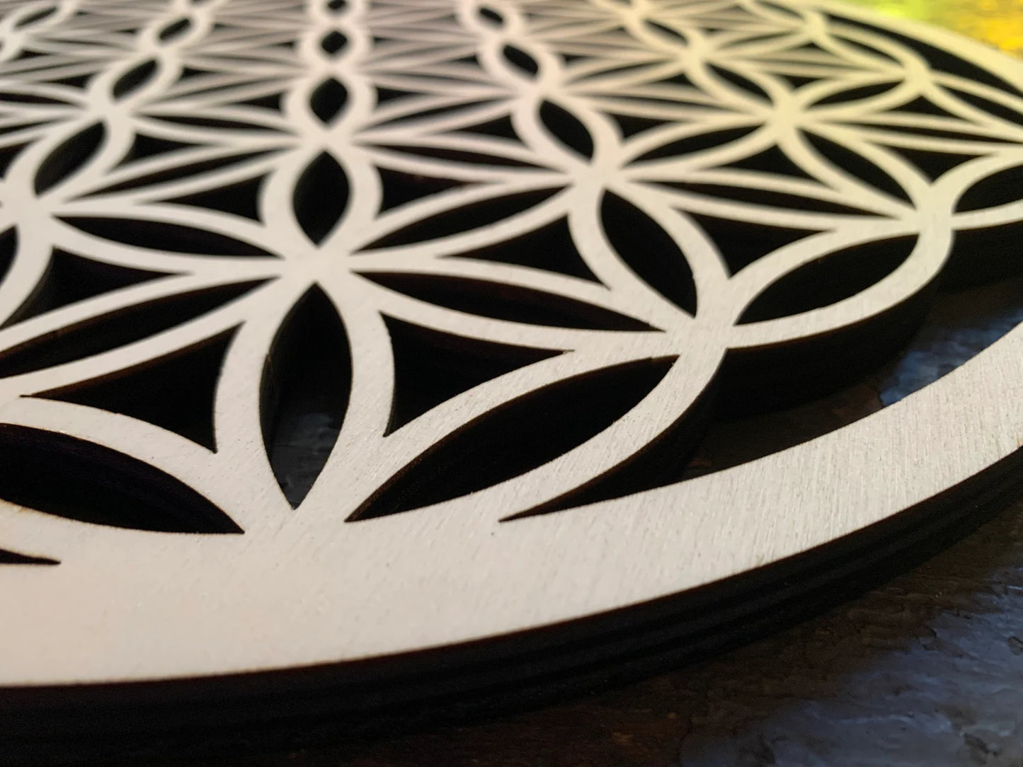 Blume des Lebens Holzdekoration Symbol aus Holz Spirituelle Wandkunst für Yoga Meditation & Wohnzimmer Naturholz Deko mit Heiliger Geometrie