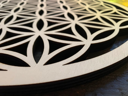 Blume des Lebens Holzdekoration Symbol aus Holz Spirituelle Wandkunst für Yoga Meditation & Wohnzimmer Naturholz Deko mit Heiliger Geometrie