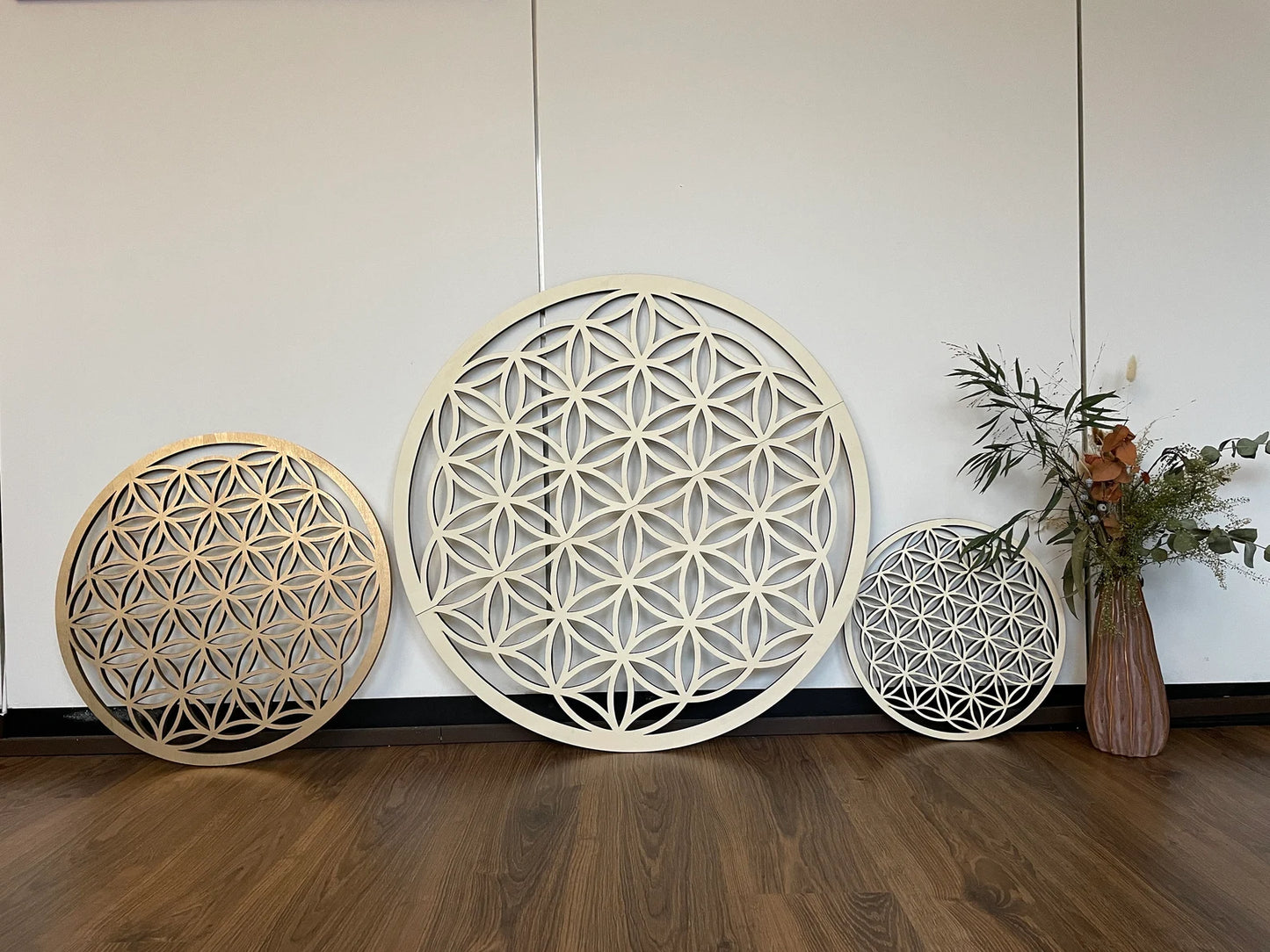 Blume des Lebens Holzdekoration Symbol aus Holz Spirituelle Wandkunst für Yoga Meditation & Wohnzimmer Naturholz Deko mit Heiliger Geometrie