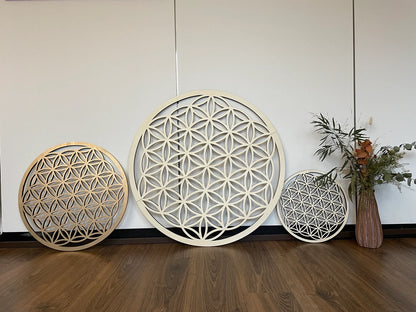 Blume des Lebens Holzdekoration Symbol aus Holz Spirituelle Wandkunst für Yoga Meditation & Wohnzimmer Naturholz Deko mit Heiliger Geometrie
