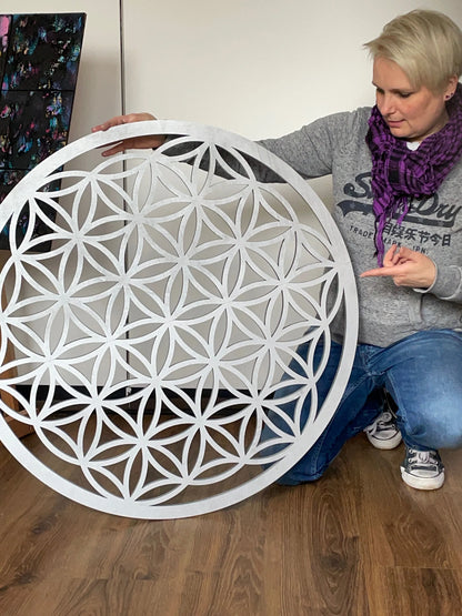 Blume des Lebens Holzdekoration Symbol aus Holz Spirituelle Wandkunst für Yoga Meditation & Wohnzimmer Naturholz Deko mit Heiliger Geometrie