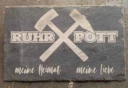 RUHRPOTT Motiv Naturschieferplatte, graviert, meine Heimat - meine Liebe, personalisiert, Vintage